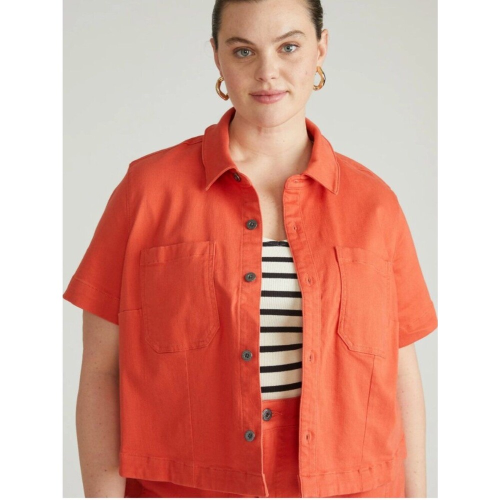 Universal Standard Women's Flynn Short Sleeve Denim Shacket Sz 22-24 Coral Reef